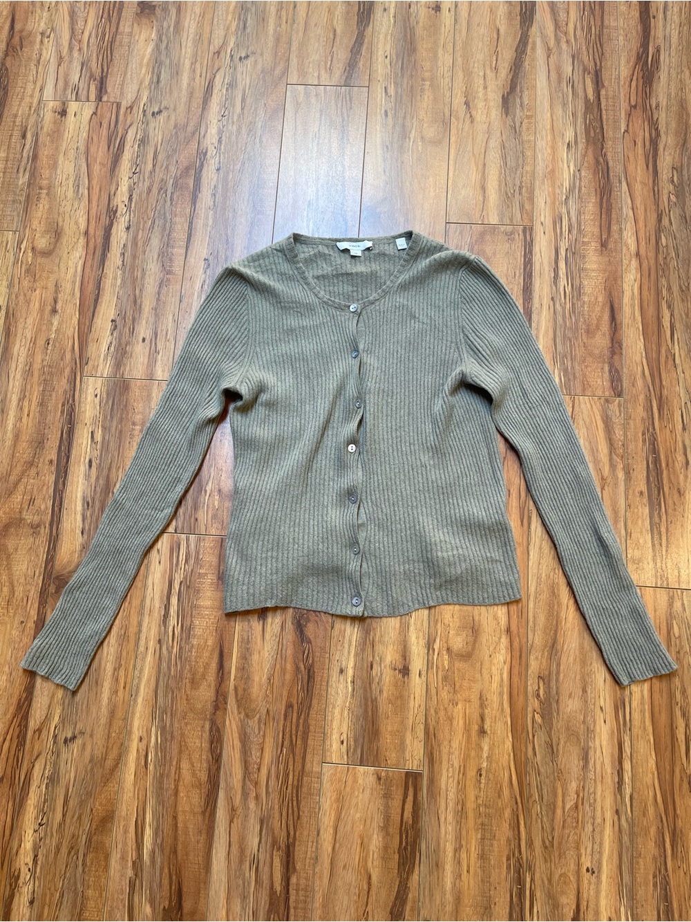 Vince Artichoke Ribbed Cashmere Silk Cardigan Green Size L - Picture 2 of 15